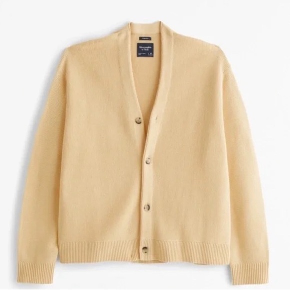 Abercrombie & Fitch Yellow Grandpa Button Knit Cropped Cardigan Men’s Size M - Picture 2 of 9